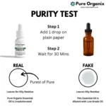 Purity test comparison of real rosemary essential oil (no residue) versus a diluted or fake oil to show quality and concentration.